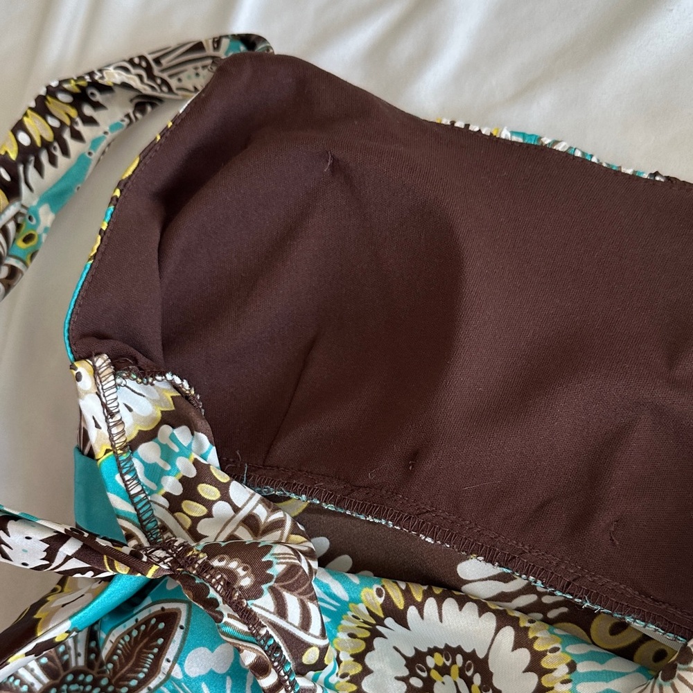 Y2K Turquoise Floral Satin Tank Top with Contrast Waistband - Picture 9 of 9
